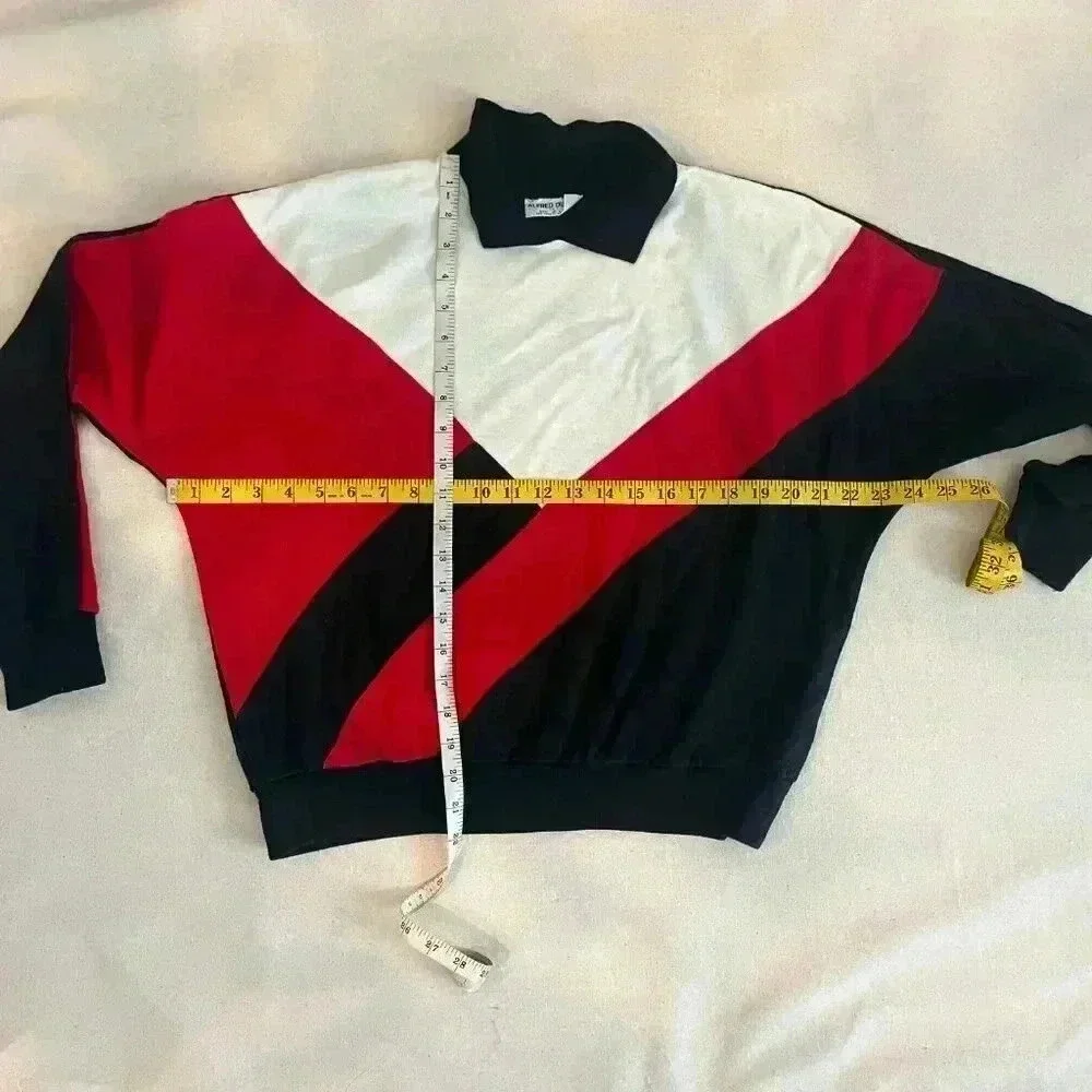 Vintage | Alfred Dunner 80s Colorblocked Pullover - Black & Red & White / Sz L - Picture 8 of 9